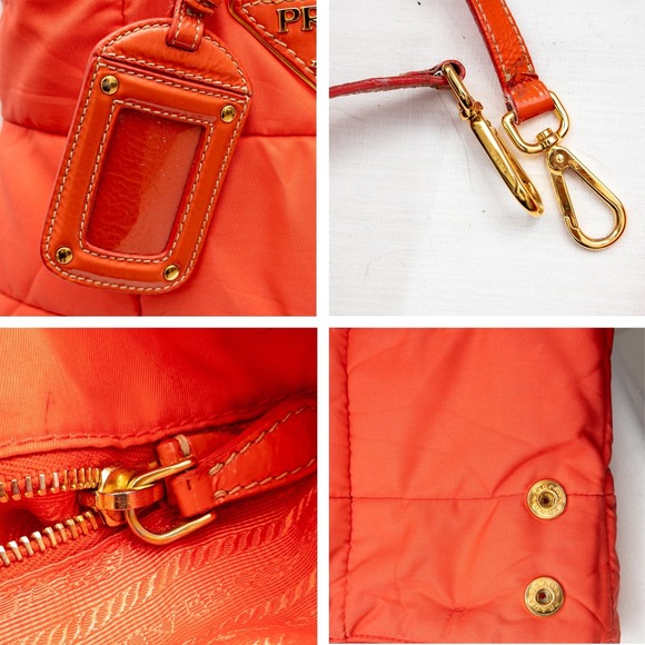 Authentic Prada Quilted Bomber Tessuto Nylon 2 way Tote Bag – Coral Orange - Picture 9 of 10